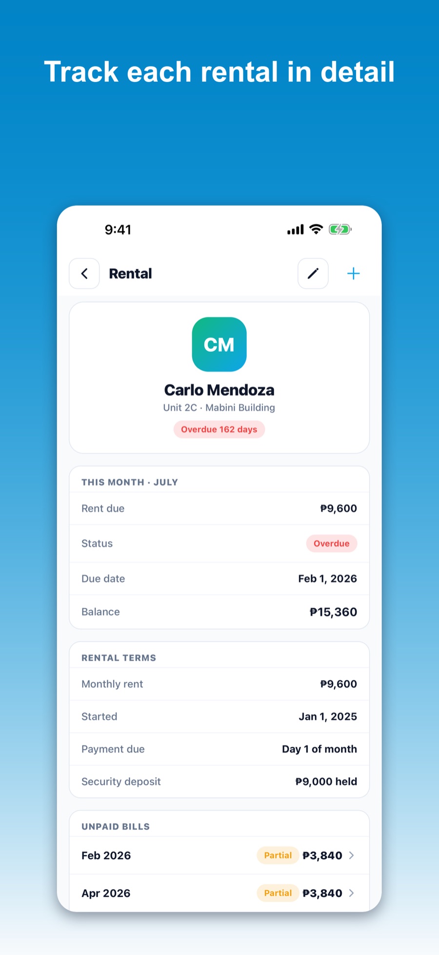 Rentwise: rental detail