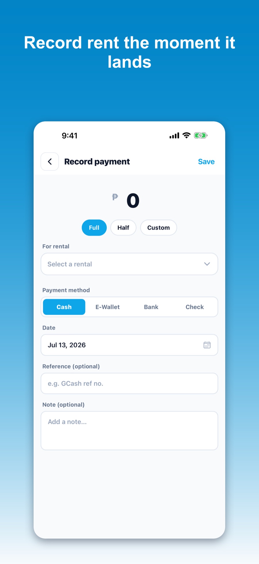 Rentwise: record payment